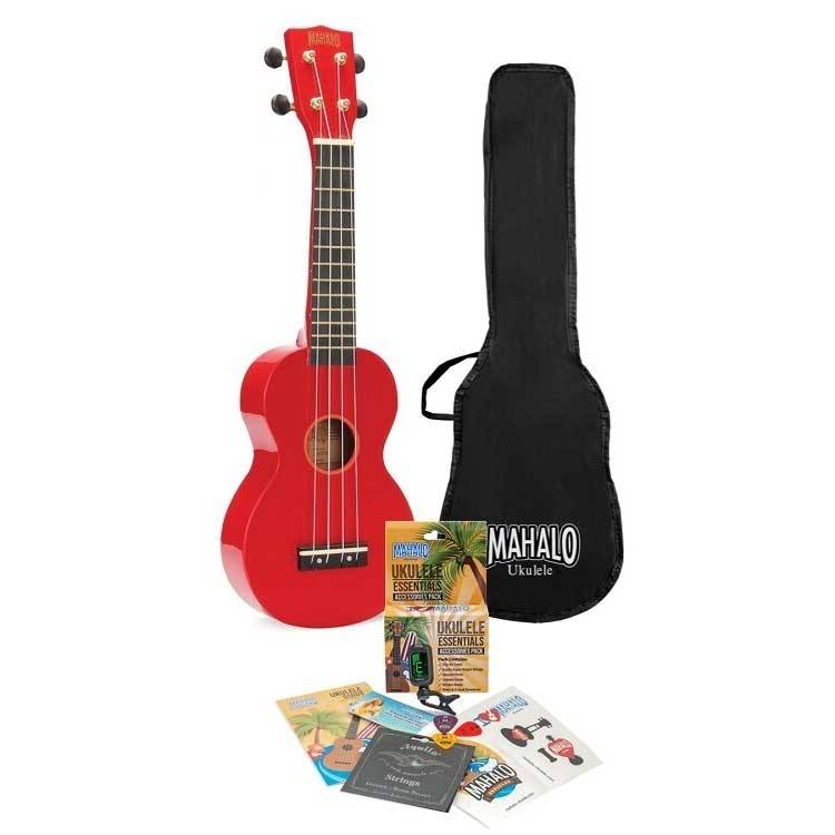 Mahalo Learn 2 Play Pack, Rainbow Soprano Red Acoustic Ukulele