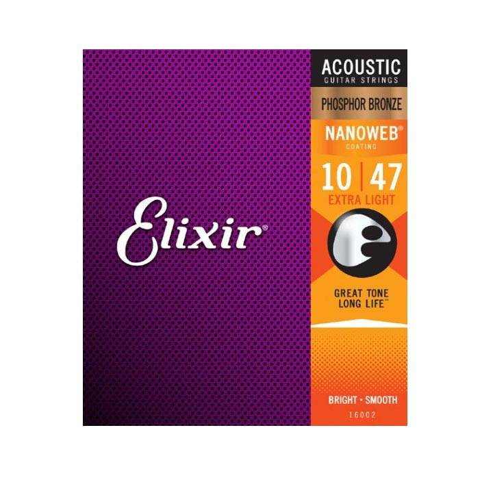 Elixir 16002 NanoWeb Acoustic Phosphor 010-047 Acoustic Guitar 6-String Set