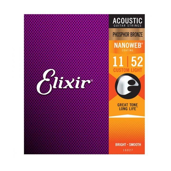 Elixir 16027 NanoWeb Acoustic Phosphor 011-052 Acoustic Guitar 6-String Set