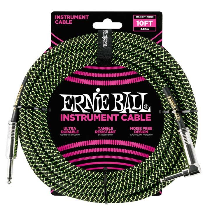 Ernie Ball 6077 Braided Straight/Angled Mono Black Green 3.00m