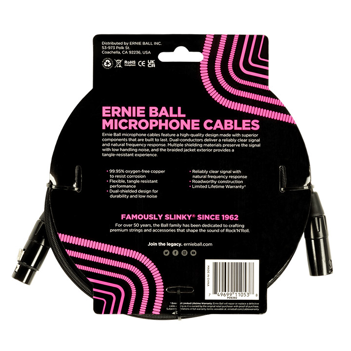 Ernie Ball 6392 Braided XLR Male - XLR Female 6.10m Black
