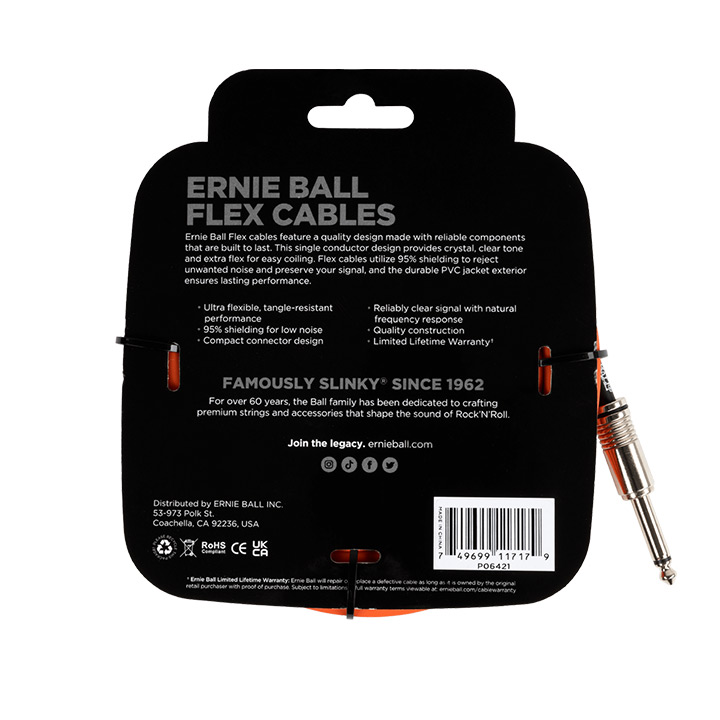 Ernie Ball 6421 Flex Straight/Straight Mono Orange 6.00m