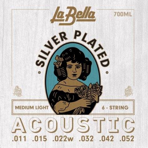 La Bella 700ML Silver Plated Medium Light 011-052 Acoustic Guitar 6-String Set