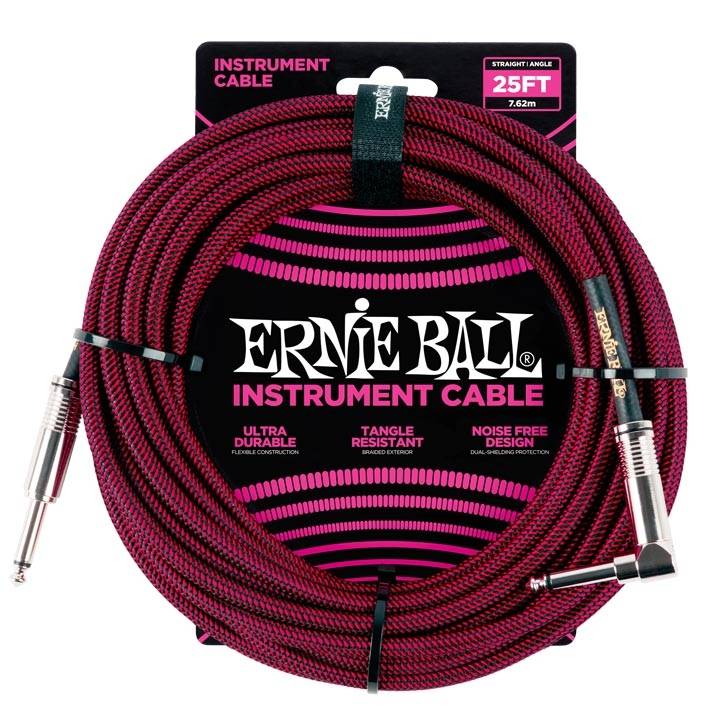 Ernie Ball 6062 Braided Straight/Angled Mono Black Red 7.6m