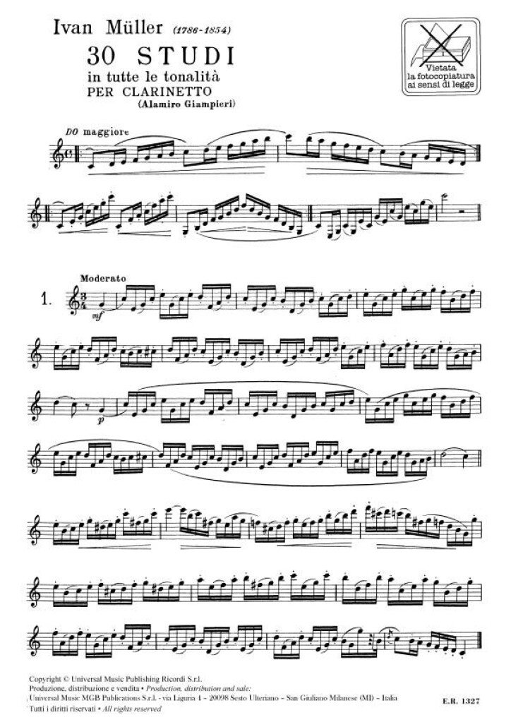 Muller - 30 Studi In Tutte Le Tonalita Per Clarinetto