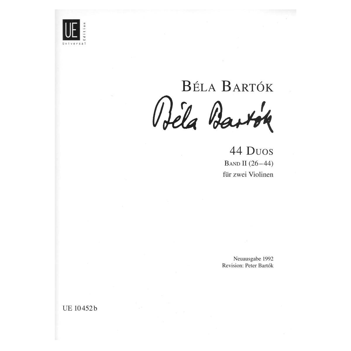 Bartok - 44 Duos Band II ( 26-44 ) Fur Zwei Violinen