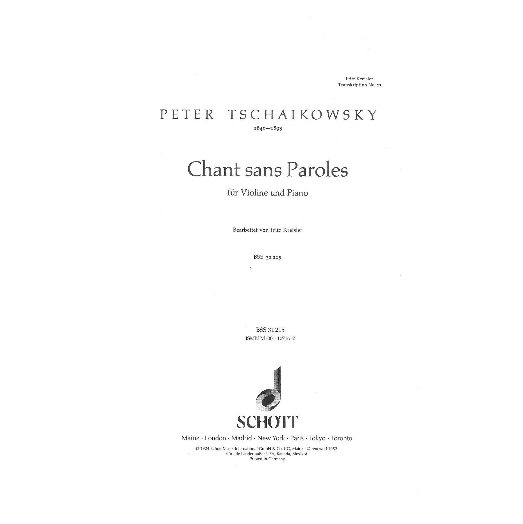 Tchaikowsky - Chant Sans Paroles