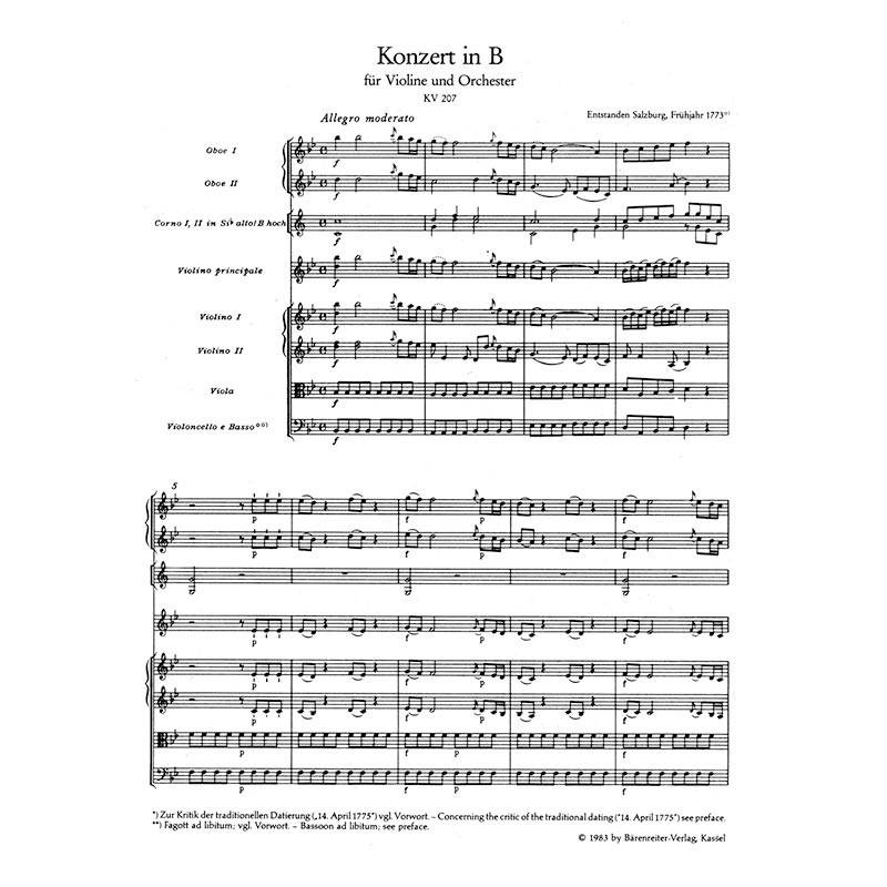 Mozart - Concerto for Violin and Orchestra N.1 in Bb Major KV207 [Pocket Score]