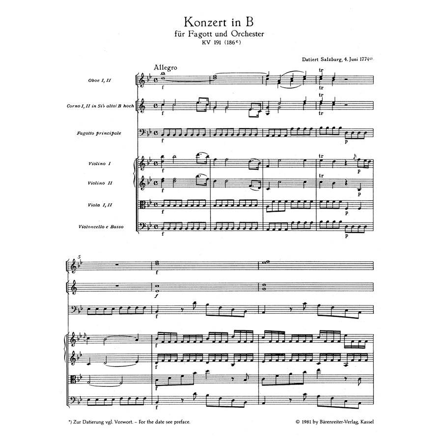 Mozart - Concerto in Bb Major Basoon [Pocket Score]
