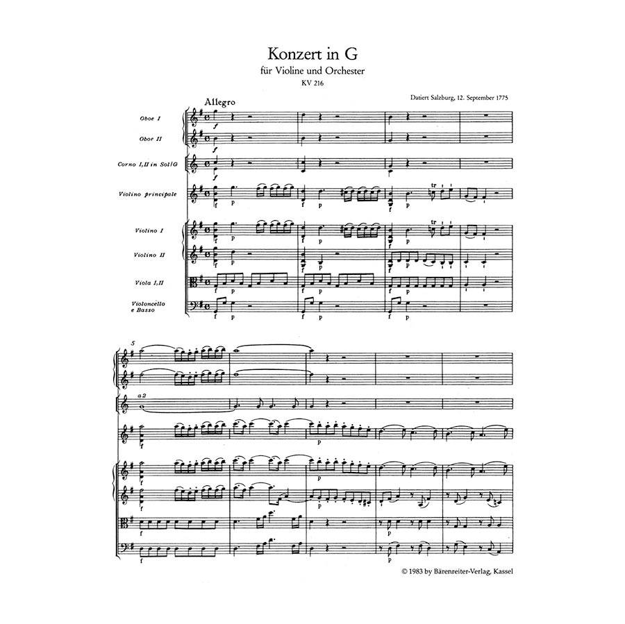 Mozart - Violin Concerto Nr.3 in G Major KV 216 [Pocket Score]
