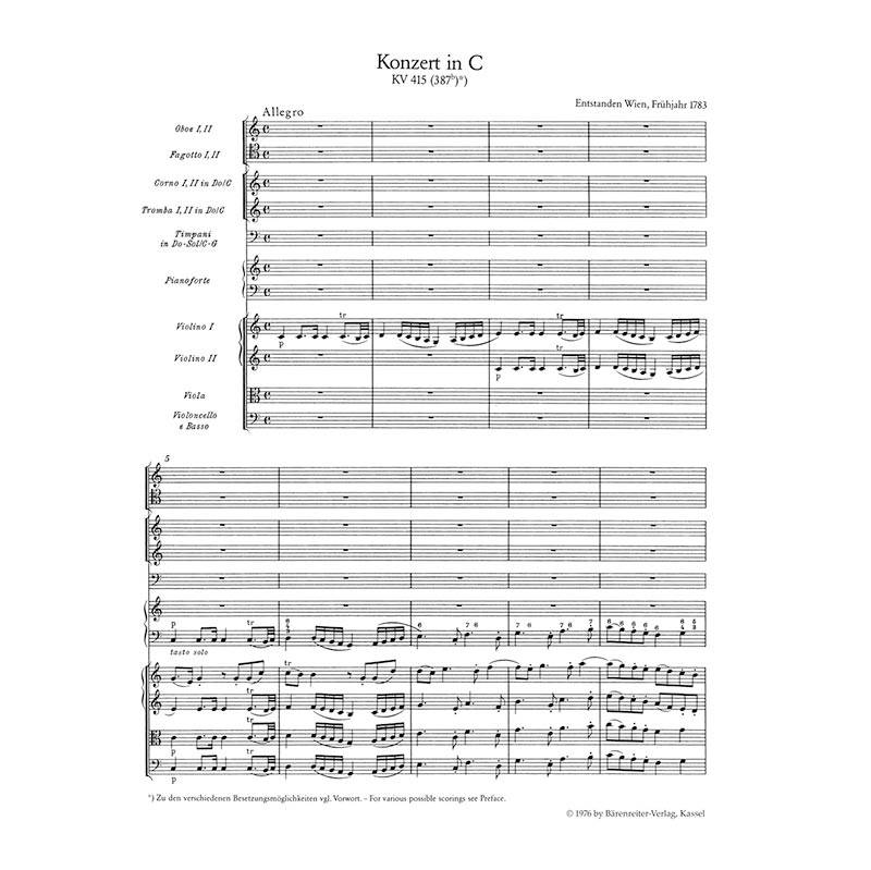 Mozart - Concerto in C Major KV415 [Piano Score]