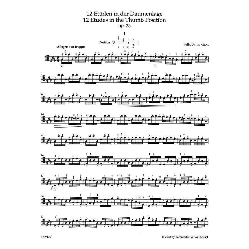 Battanchon - 12 Etudes Thumb Position Op.25 Cello Solo