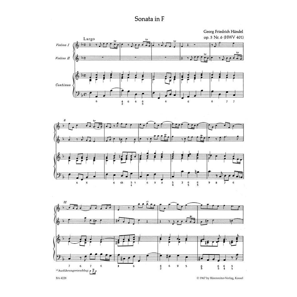 Handel - Three Trio Sonatas For 2 Violins & Basso Continuo