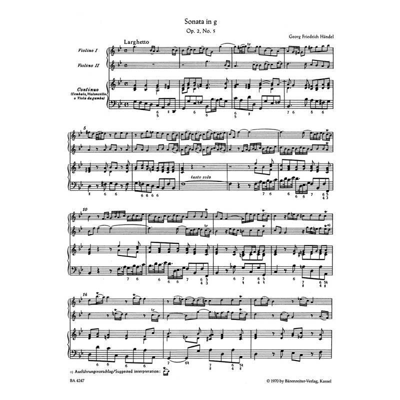 Handel - Trio Sonata In G Minor, For 2 Violins & Basso Continuo