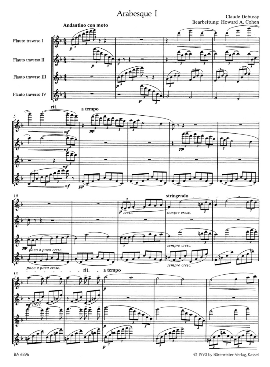 Debussy - Deux Arabesques Arranged for Four Flutes
