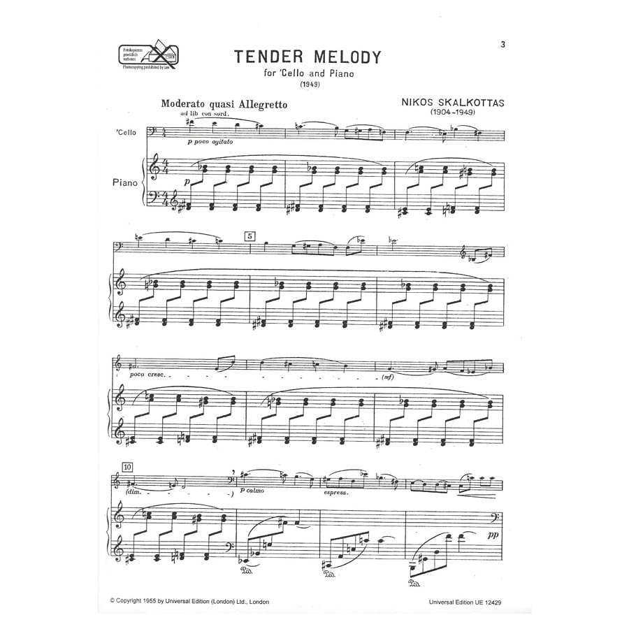 Skalkottas - Tender Melody Cello & Piano