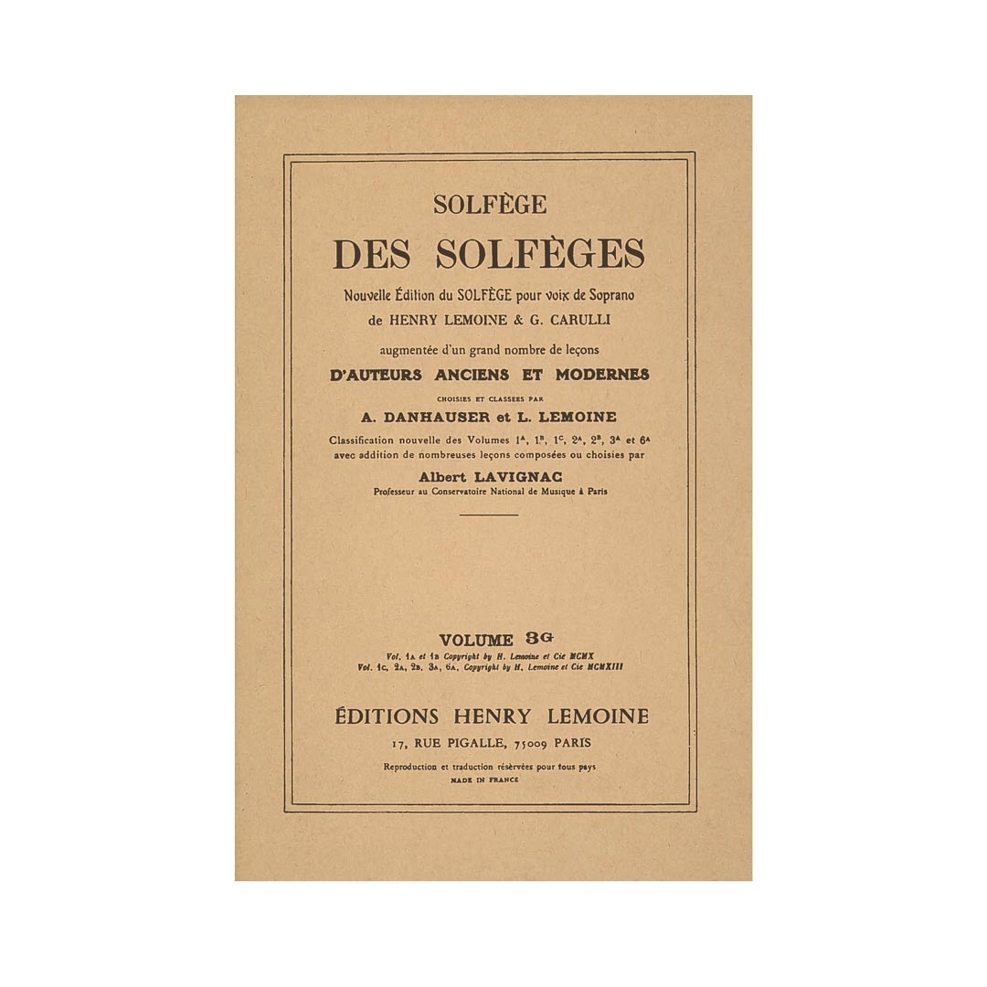Solfege Des Solfeges, Vol.3G