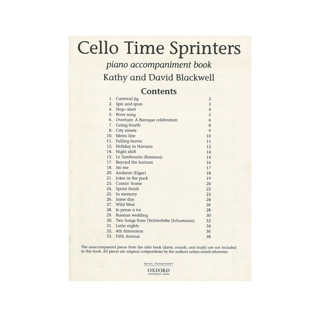 Kathy and David Blackwell - Cello Time Sprinters  Piano Accompaniment Book 3
